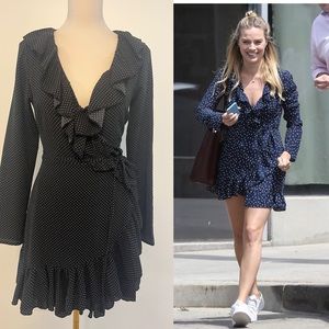 Reference Polka Dot Ruffle Wrap Dress